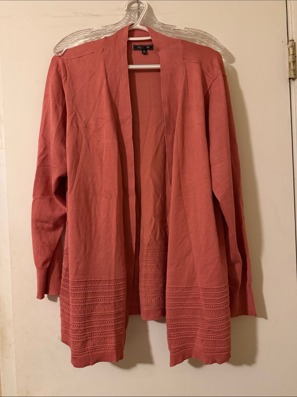 Liz Claiborne Coral Open-Front Knit Cardigan with Textured Hem